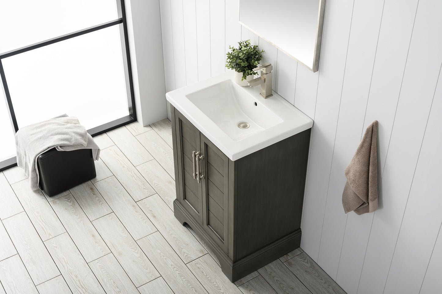 24 Inch Single Sink Bathroom Vanity in Gray with Ceramic Sink and Countertop - Vanity Art VA5024-SG