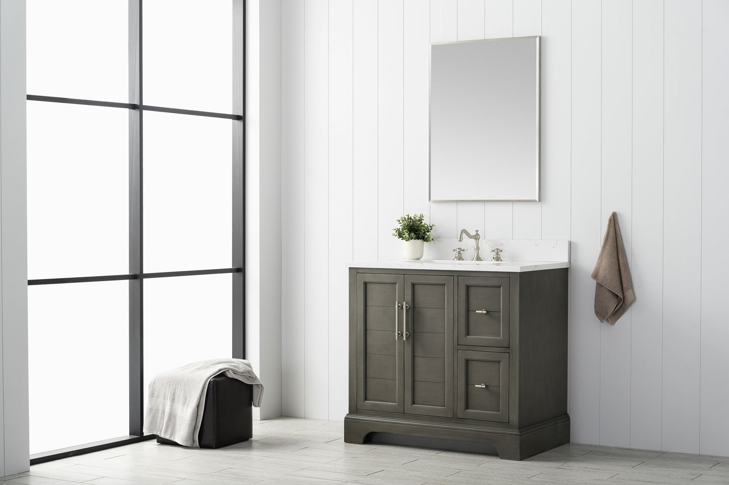 36 Inch Single Sink Bathroom Vanity in Gray with Marble Countertop & Backsplash - Vanity Art VA5036-SG