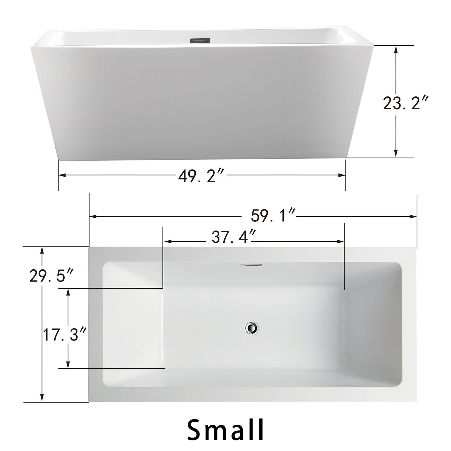 59 Inch Freestanding White Acrylic Bathtub with Overflow And Pop-Up Drain - Vanity Art VA6814-S-BN