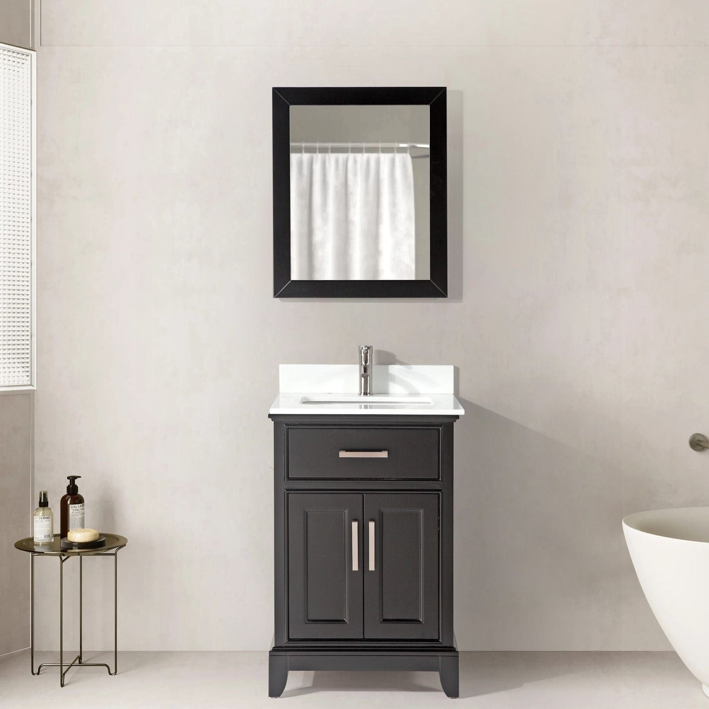 Vanity Art VA1024E 24 Inch Single Sink Bathroom Vanity in Espresso with White Marble Countertop - Vanity Art VA1024E