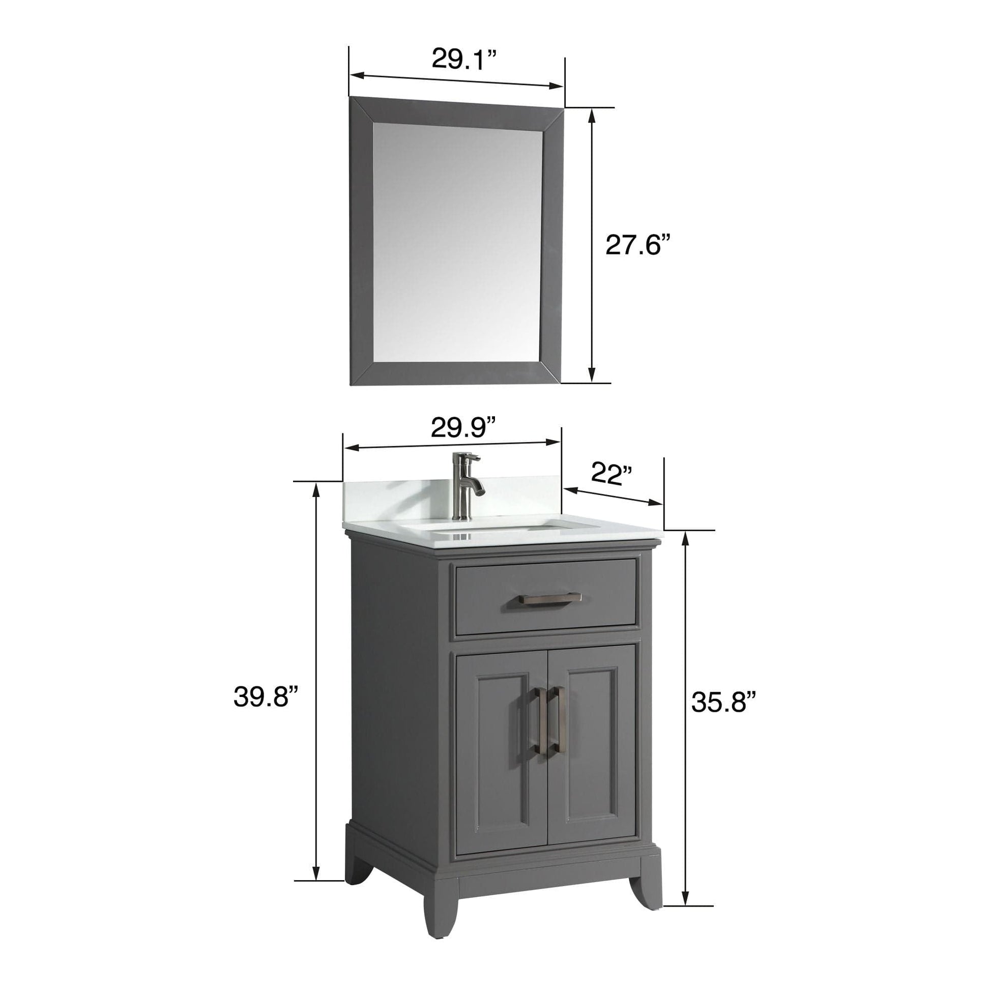 Vanity Art VA1030G 30 Inch Single Sink Bathroom Vanity in Gray with White Marble Countertop - Vanity Art VA1030G