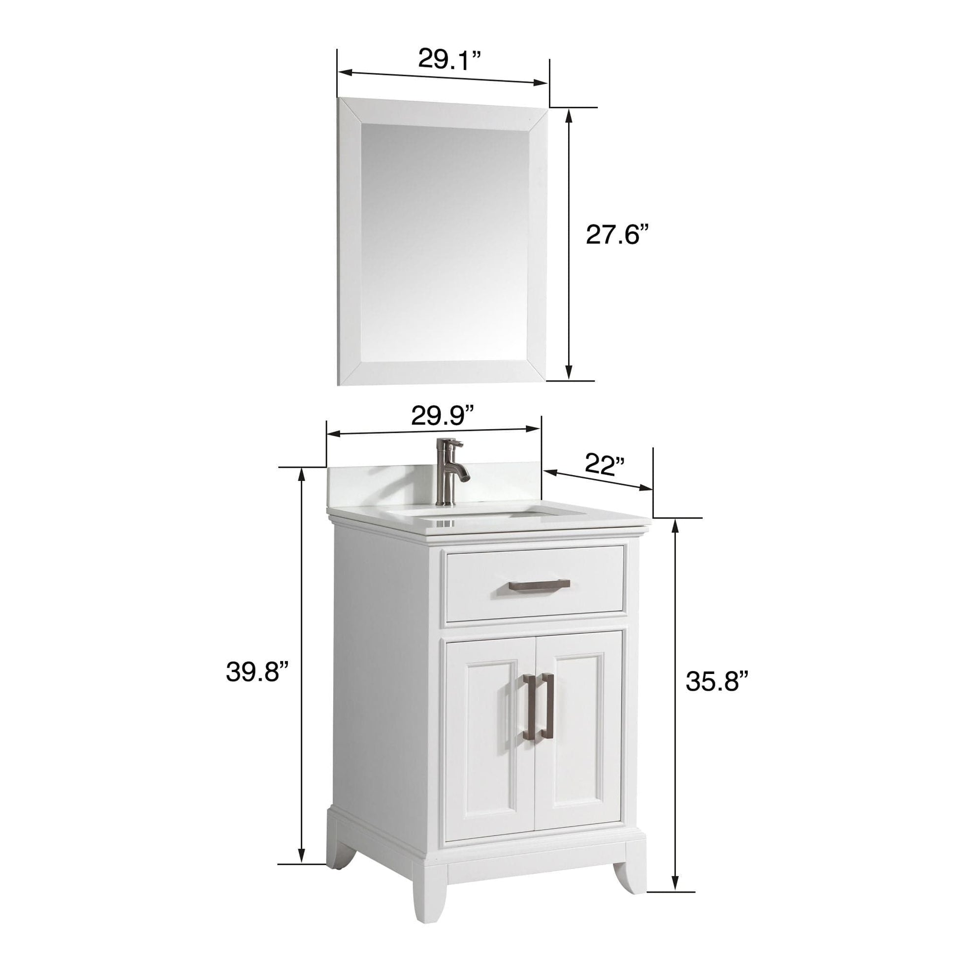 Vanity Art VA1030W 30 Inch Single Sink Bathroom Vanity in White with White Marble Countertop - Vanity Art VA1030W