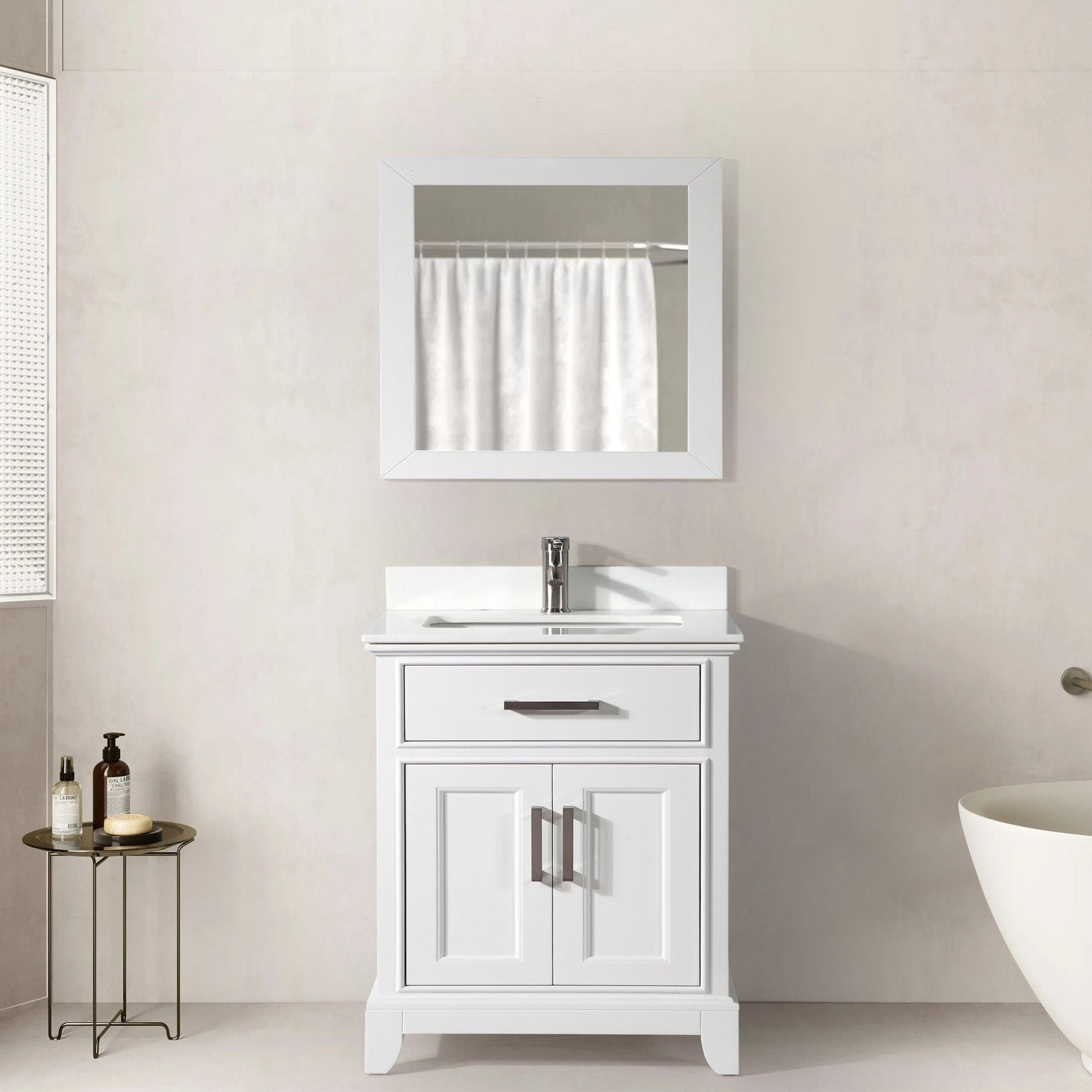 Vanity Art VA1030W 30 Inch Single Sink Bathroom Vanity in White with White Marble Countertop - Vanity Art VA1030W