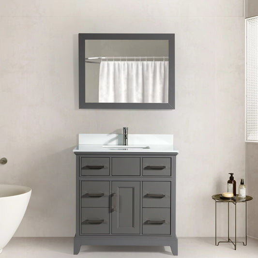 Vanity Art VA1036G 36 Inch Single Sink Bathroom Vanity in Gray with White Marble Countertop - Vanity Art VA1036G