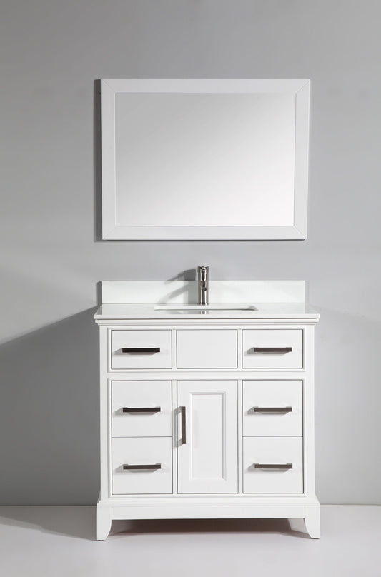 Vanity Art VA1036W 36 Inch Single Sink Bathroom Vanity in White with White Marble Countertop - Vanity Art VA1036W