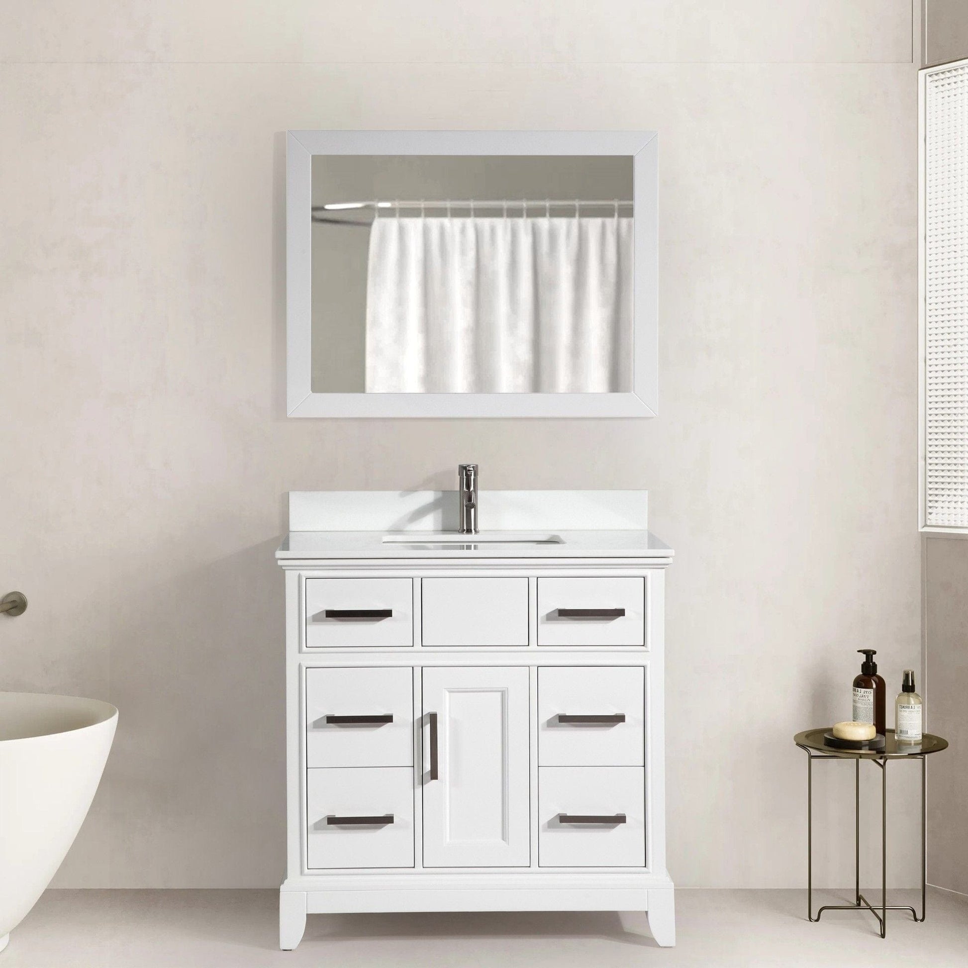 Vanity Art VA1036W 36 Inch Single Sink Bathroom Vanity in White with White Marble Countertop - Vanity Art VA1036W