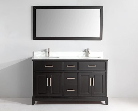 Vanity Art VA1060DE 60 Inch Double Sink Bathroom Vanity in Espresso with White Marble Countertop - Vanity Art VA1060DE