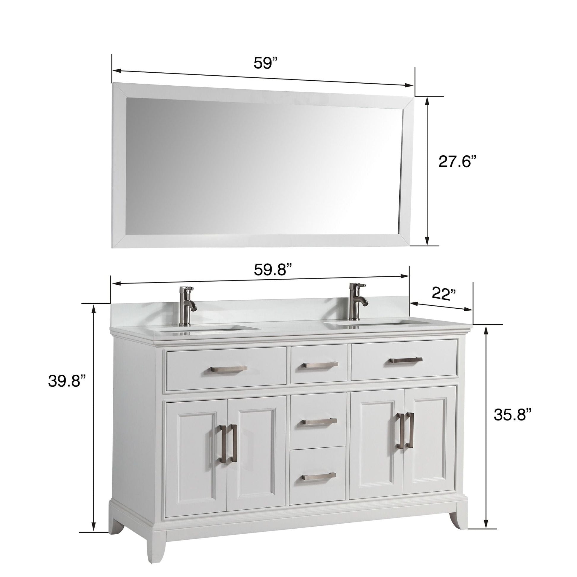 Vanity Art VA1060DW 60 Inch Double Sink Bathroom Vanity in White with White Marble Countertop - Vanity Art VA1060DW