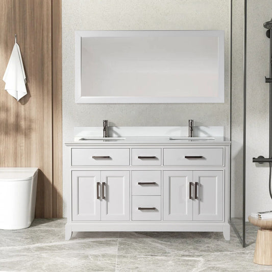 Vanity Art VA1060DW 60 Inch Double Sink Bathroom Vanity in White with White Marble Countertop - Vanity Art VA1060DW