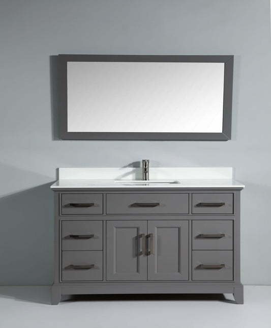 Vanity Art VA1060SG 60 Inch Single Sink Bathroom Vanity in Gray with White Marble Countertop - Vanity Art VA1060SG