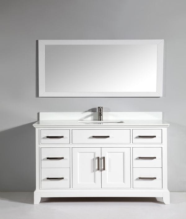 Vanity Art VA1060SW 60 Inch Single Sink Bathroom Vanity in White with White Marble Countertop - Vanity Art VA1060SW