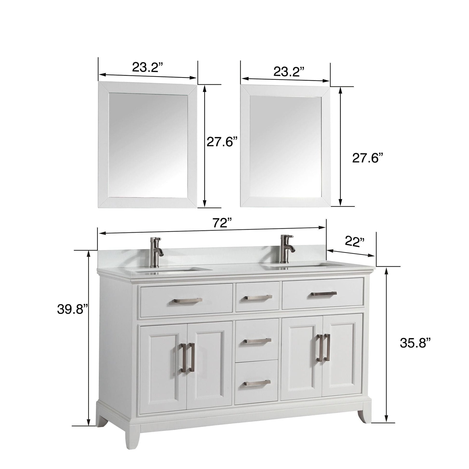 Vanity Art VA1072DW 72 Inch Single Sink Bathroom Vanity in White with White Marble Countertop - Vanity Art VA1072DW