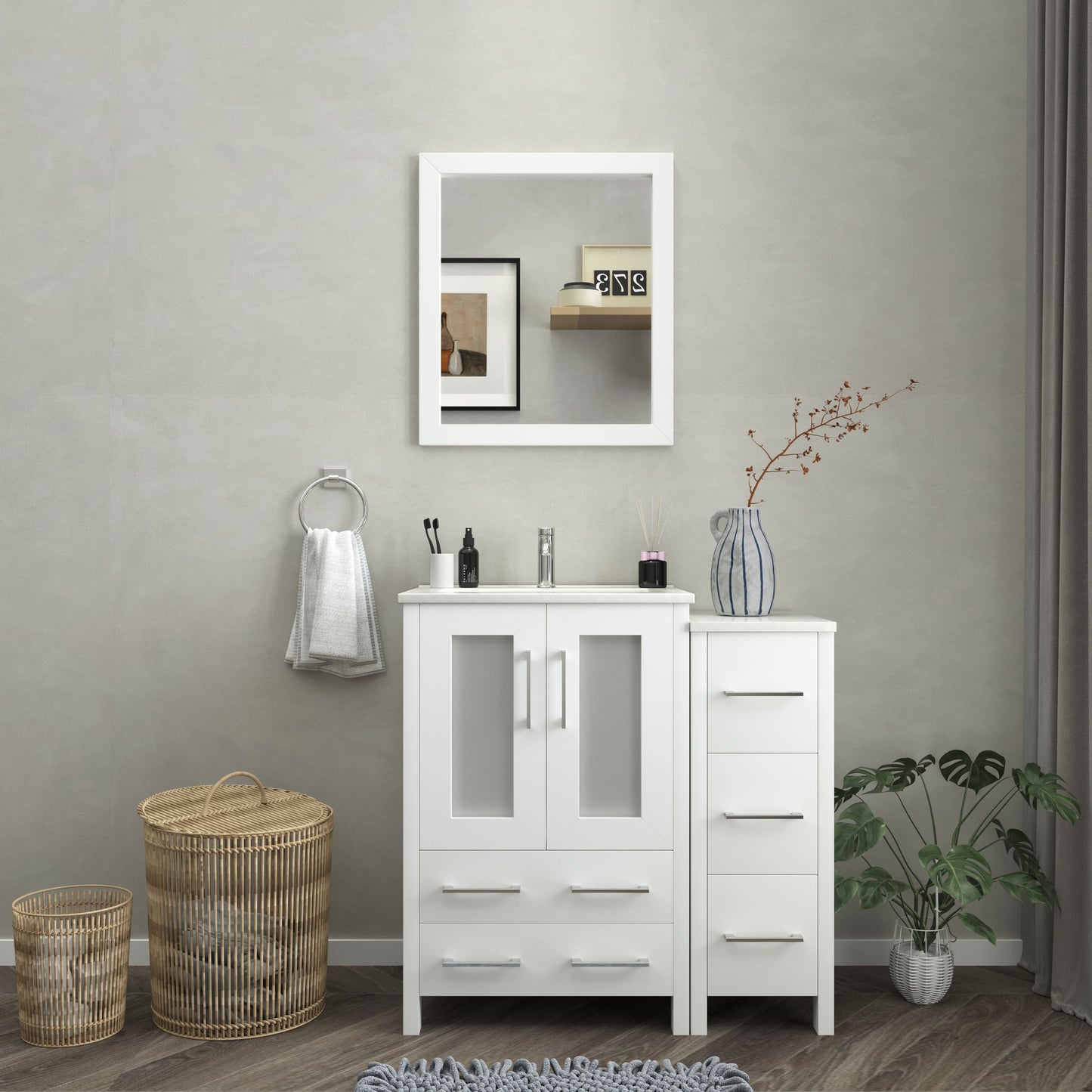 Vanity Art VA3024-36W 36 Inch Single Sink Bathroom Vanity in White with Ceramic Countertop - Vanity Art VA3024-36W