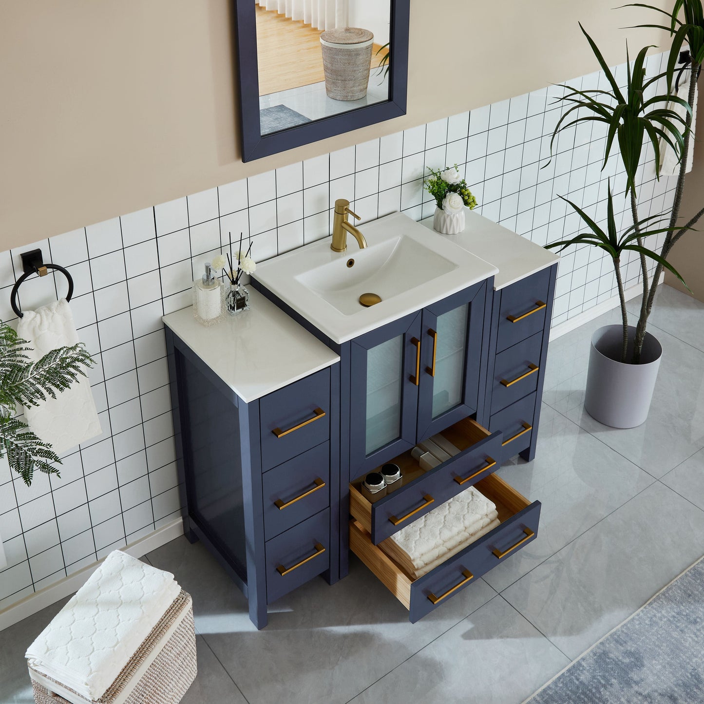 Vanity Art VA3024-48B 48 Inch Single Sink Bathroom Vanity in Blue with Ceramic Countertop - Vanity Art VA3024-48B