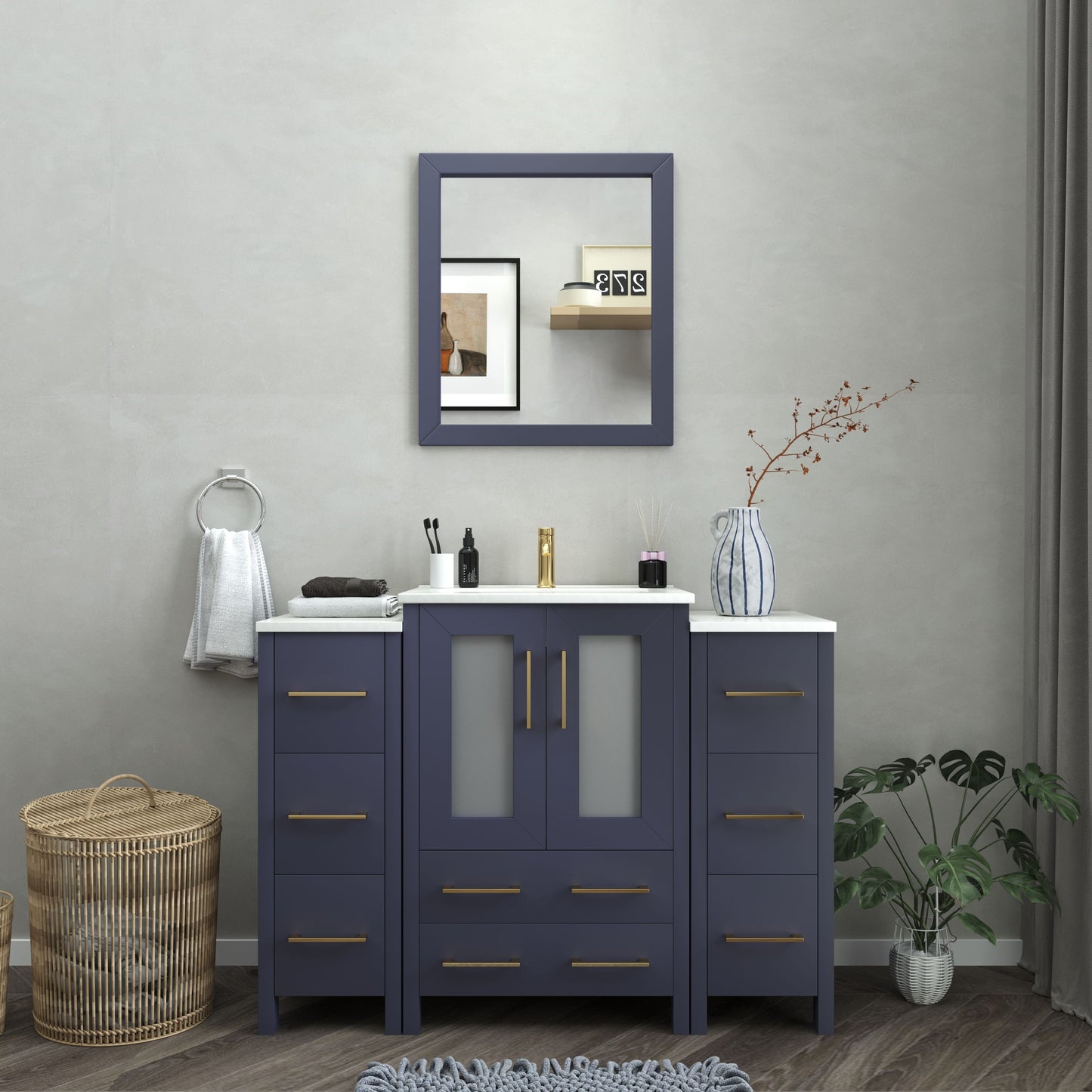 Vanity Art VA3024-48B 48 Inch Single Sink Bathroom Vanity in Blue with Ceramic Countertop - Vanity Art VA3024-48B