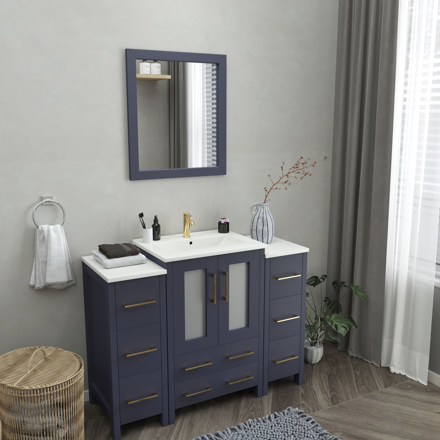 Vanity Art VA3024-48B 48 Inch Single Sink Bathroom Vanity in Blue with Ceramic Countertop - Vanity Art VA3024-48B