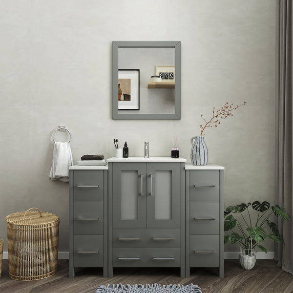 Vanity Art VA3024-48G 48 Inch Single Sink Bathroom Vanity in Gray with Ceramic Countertop - Vanity Art VA3024-48G