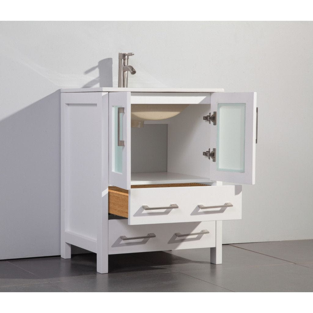 Vanity Art VA3024-48W 48 Inch Single Sink Bathroom Vanity in White with Ceramic Countertop - Vanity Art VA3024-48W