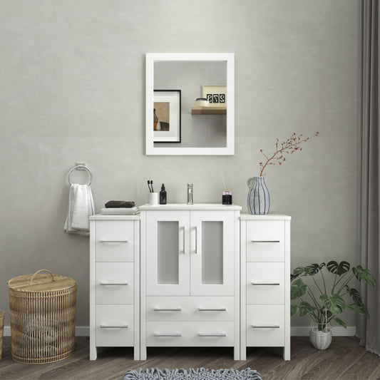 Vanity Art VA3024-48W 48 Inch Single Sink Bathroom Vanity in White with Ceramic Countertop - Vanity Art VA3024-48W