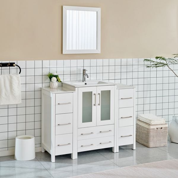 Vanity Art VA3024-48W 48 Inch Single Sink Bathroom Vanity in White with Ceramic Countertop - Vanity Art VA3024-48W