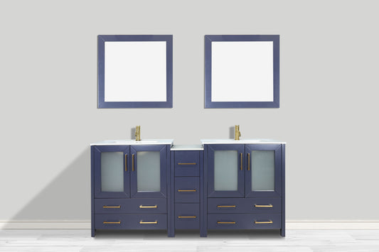 Vanity Art VA3024-60B 60 Inch Double Sink Bathroom Vanity in Blue with Ceramic Countertop - Vanity Art VA3024-60B