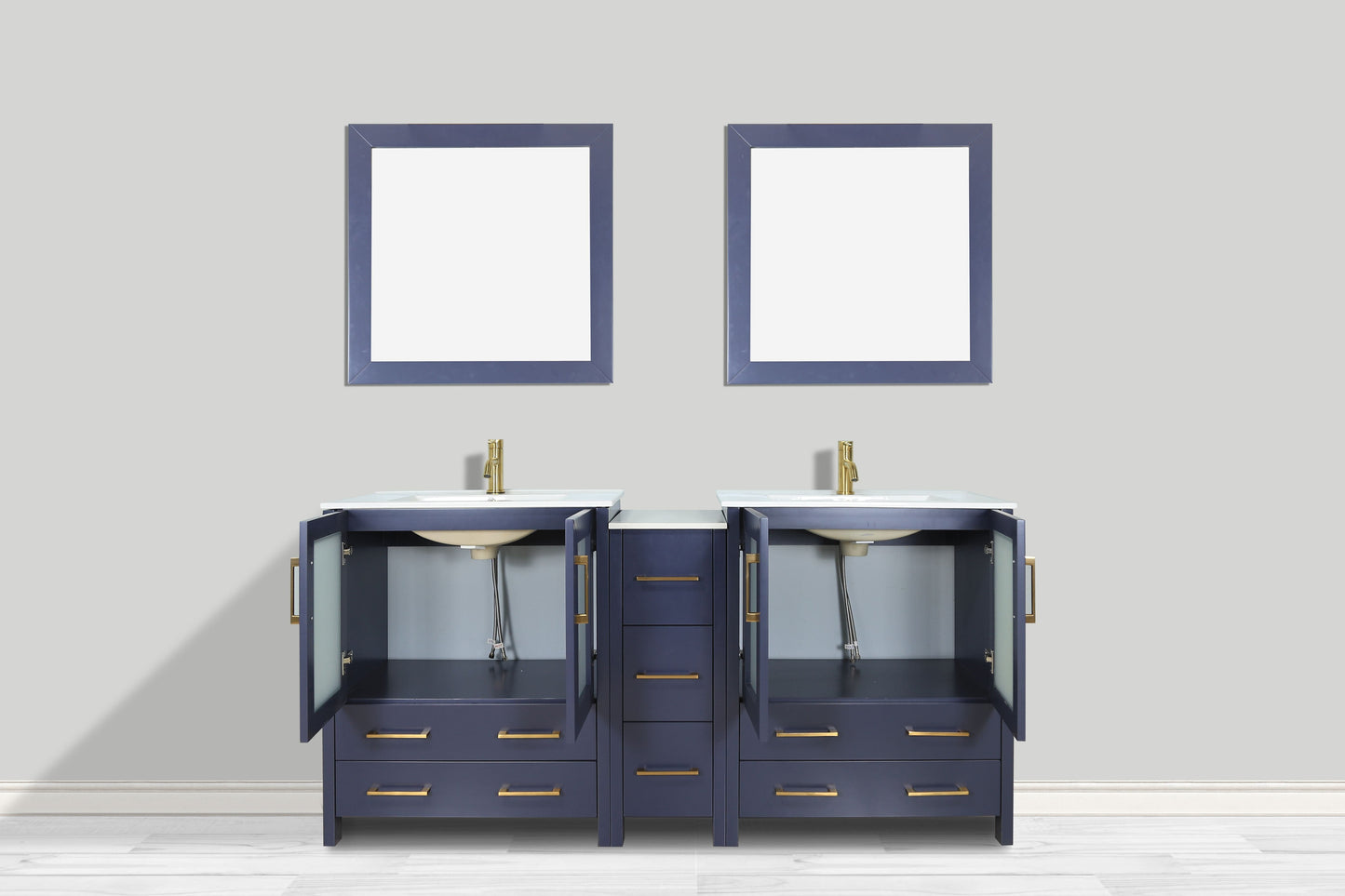 Vanity Art VA3024-60B 60 Inch Double Sink Bathroom Vanity in Blue with Ceramic Countertop - Vanity Art VA3024-60B