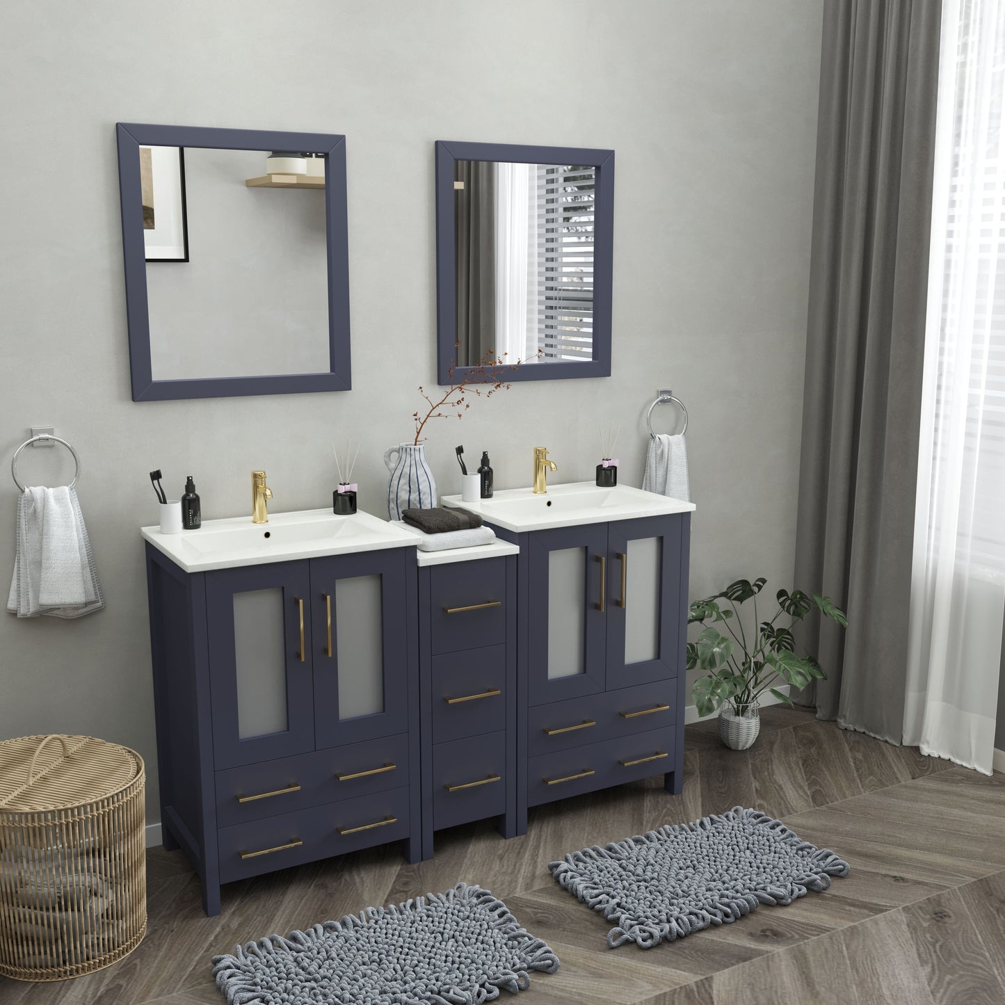 Vanity Art VA3024-60B 60 Inch Double Sink Bathroom Vanity in Blue with Ceramic Countertop - Vanity Art VA3024-60B