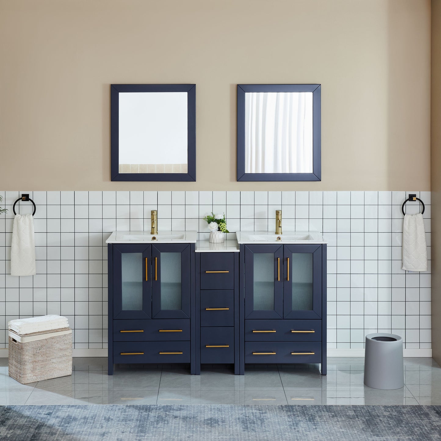 Vanity Art VA3024-60B 60 Inch Double Sink Bathroom Vanity in Blue with Ceramic Countertop - Vanity Art VA3024-60B