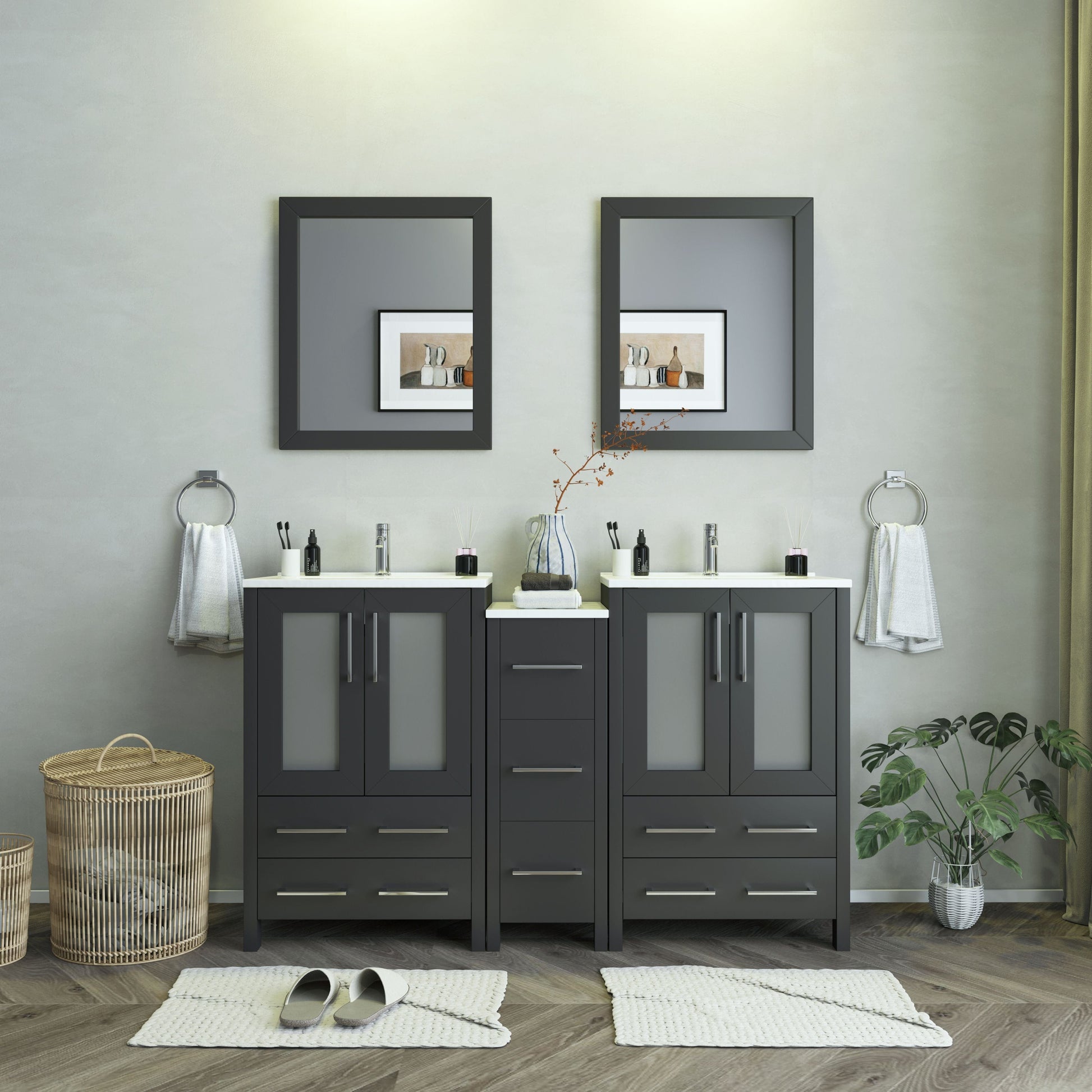 Vanity Art VA3024-60E 60 Inch Double Sink Bathroom Vanity in Espresso with Ceramic Countertop - Vanity Art VA3024-60E