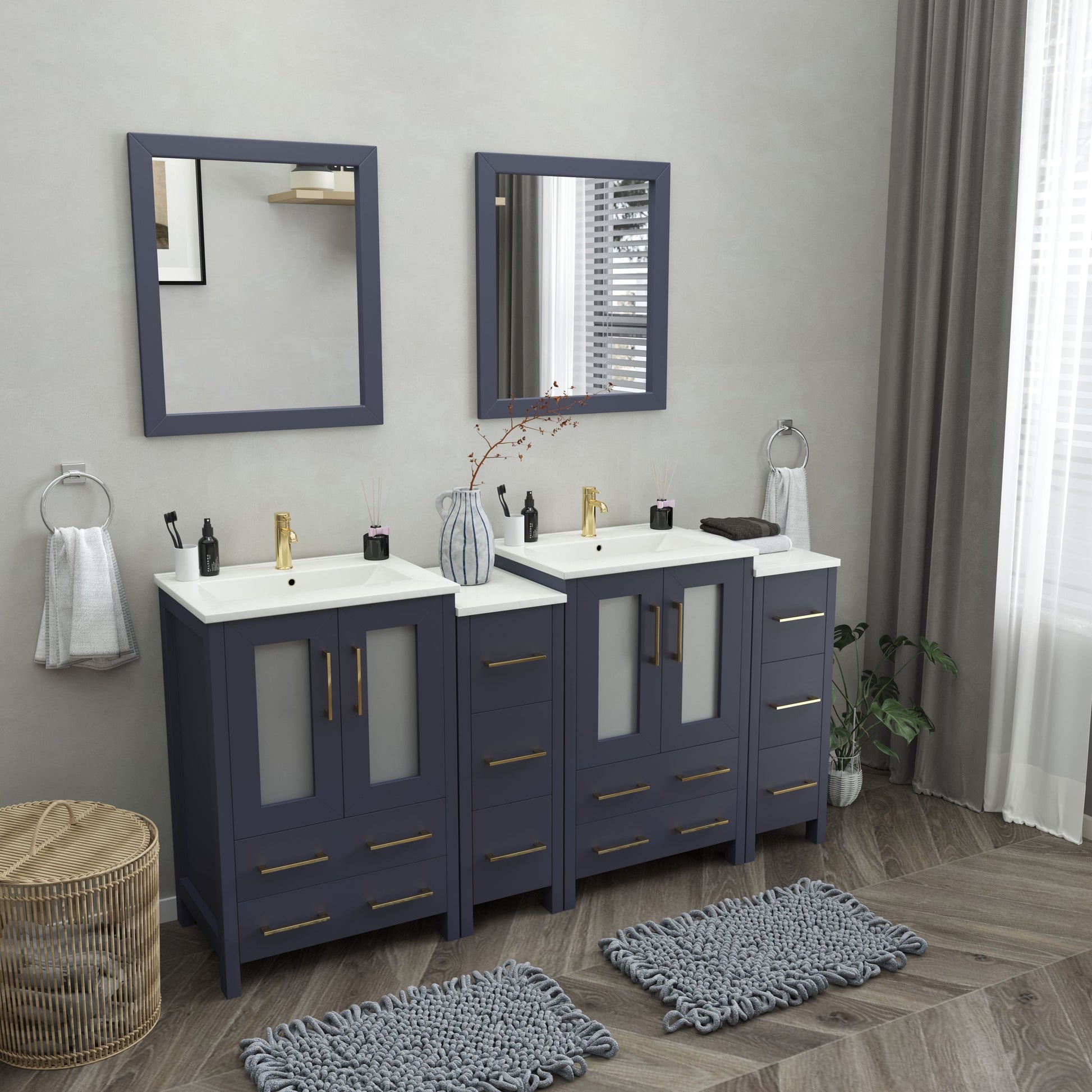 Vanity Art VA3024-72B 72 Inch Double Sink Bathroom Vanity in Blue with Ceramic Countertop - Vanity Art VA3024-72B