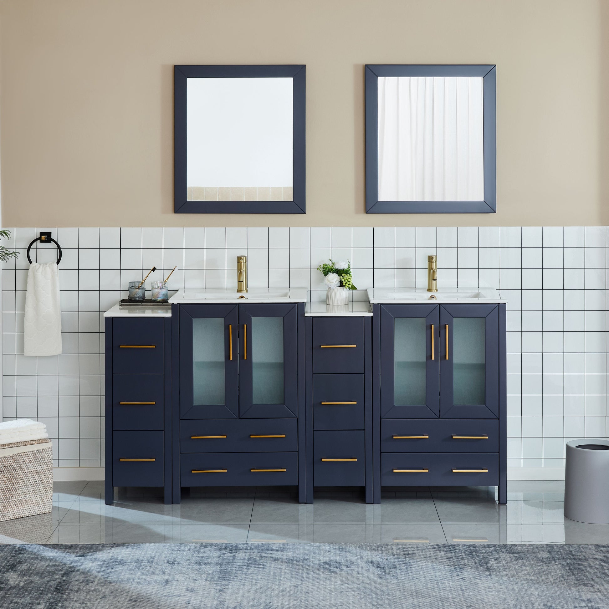 Vanity Art VA3024-72B 72 Inch Double Sink Bathroom Vanity in Blue with Ceramic Countertop - Vanity Art VA3024-72B