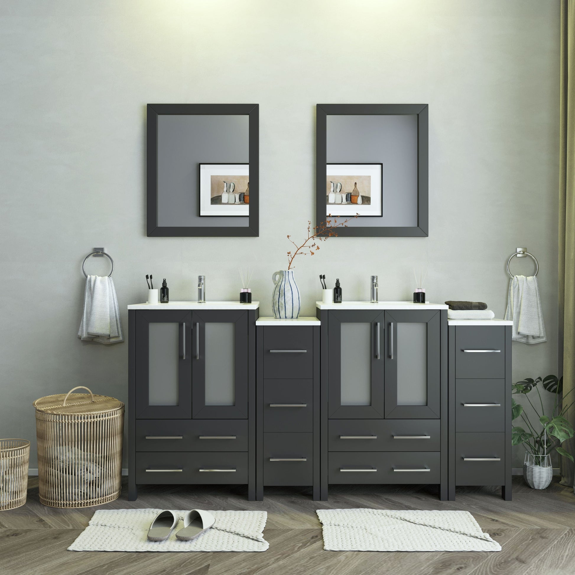 Vanity Art VA3024-72E 72 Inch Double Sink Bathroom Vanity in Espresso with Ceramic Countertop - Vanity Art VA3024-72E