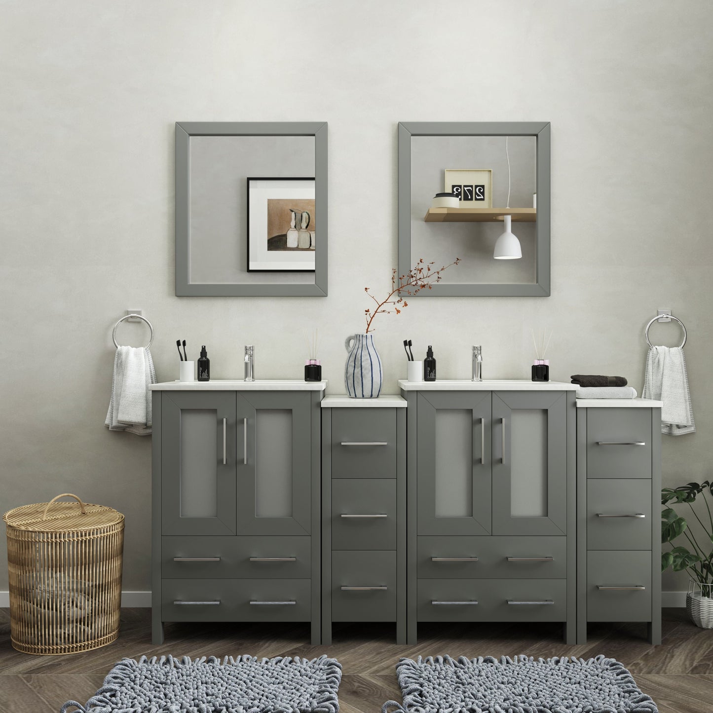 Vanity Art VA3024-72G 72 Inch Double Sink Bathroom Vanity in Gray with Ceramic Countertop - Vanity Art VA3024-72G