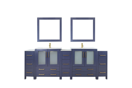 Vanity Art VA3024-84B 84 Inch Double Sink Bathroom Vanity in Blue with Ceramic Countertop - Vanity Art VA3024-84B