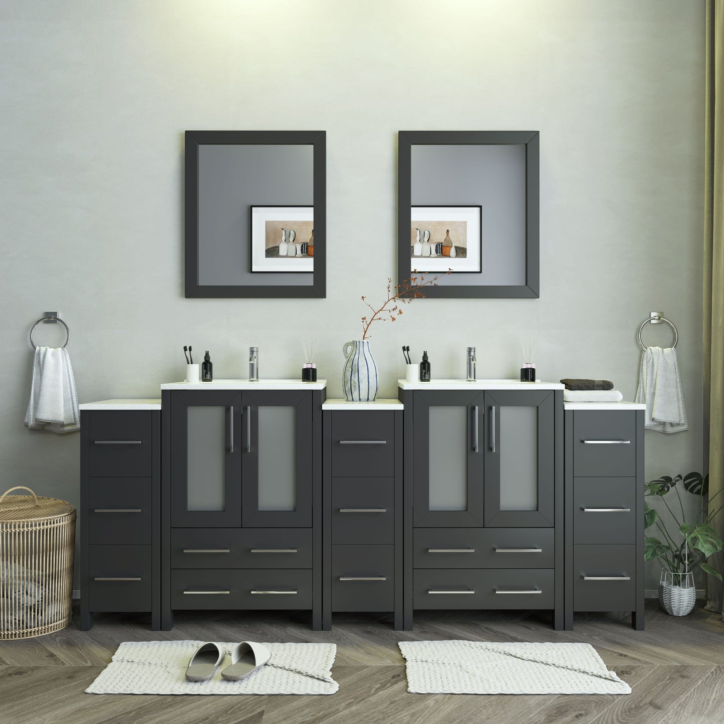 Vanity Art VA3024-84E 84 Inch Double Sink Bathroom Vanity in Espresso with Ceramic Countertop - Vanity Art VA3024-84E