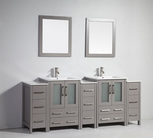 Vanity Art VA3024-84G 84 Inch Double Sink Bathroom Vanity in Gray with Ceramic Countertop - Vanity Art VA3024-84G