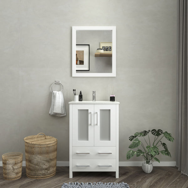 Vanity Art VA3024W 24 Inch Single Sink Bathroom Vanity in White with Ceramic Countertop - Vanity Art VA3024W