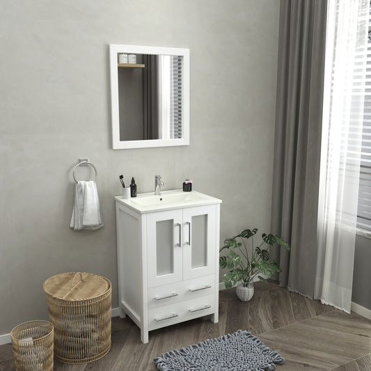 Vanity Art VA3024W 24 Inch Single Sink Bathroom Vanity in White with Ceramic Countertop - Vanity Art VA3024W