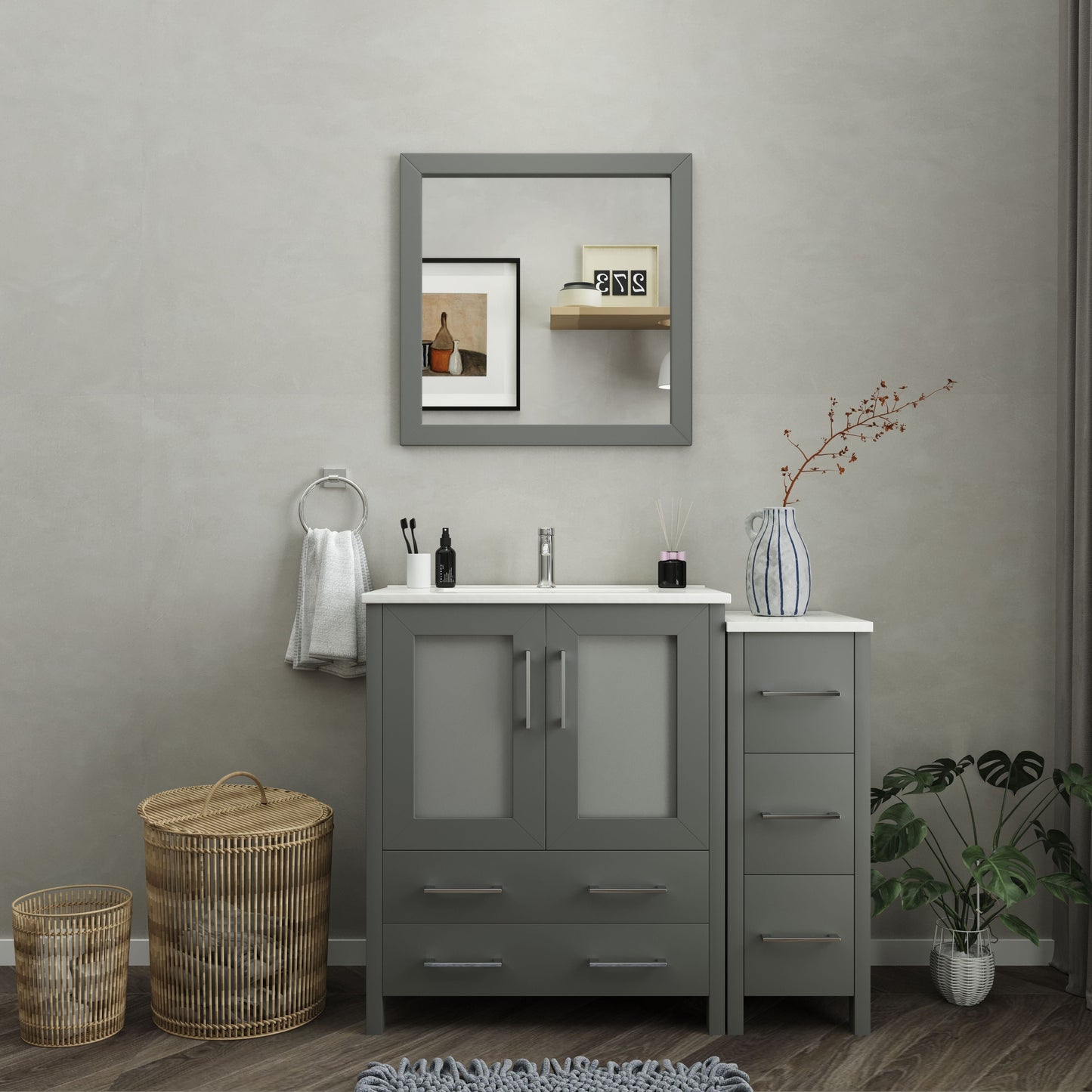 Vanity Art VA3030-42G 42 Inch Single Sink Bathroom Vanity in Gray with Ceramic Countertop - Vanity Art VA3030-42G