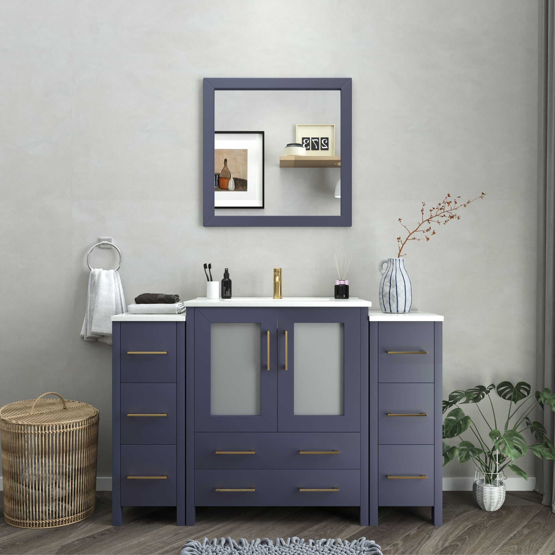 Vanity Art VA3030-54B 54 Inch Single Sink Bathroom Vanity in Blue with Ceramic Countertop - Vanity Art VA3030-54B