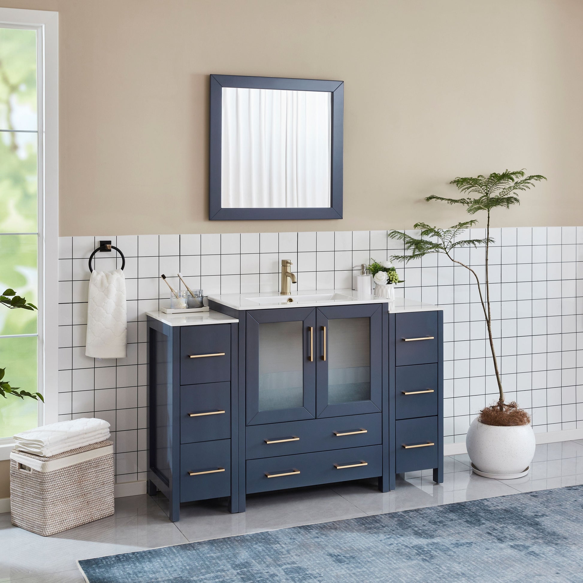 Vanity Art VA3030-54B 54 Inch Single Sink Bathroom Vanity in Blue with Ceramic Countertop - Vanity Art VA3030-54B