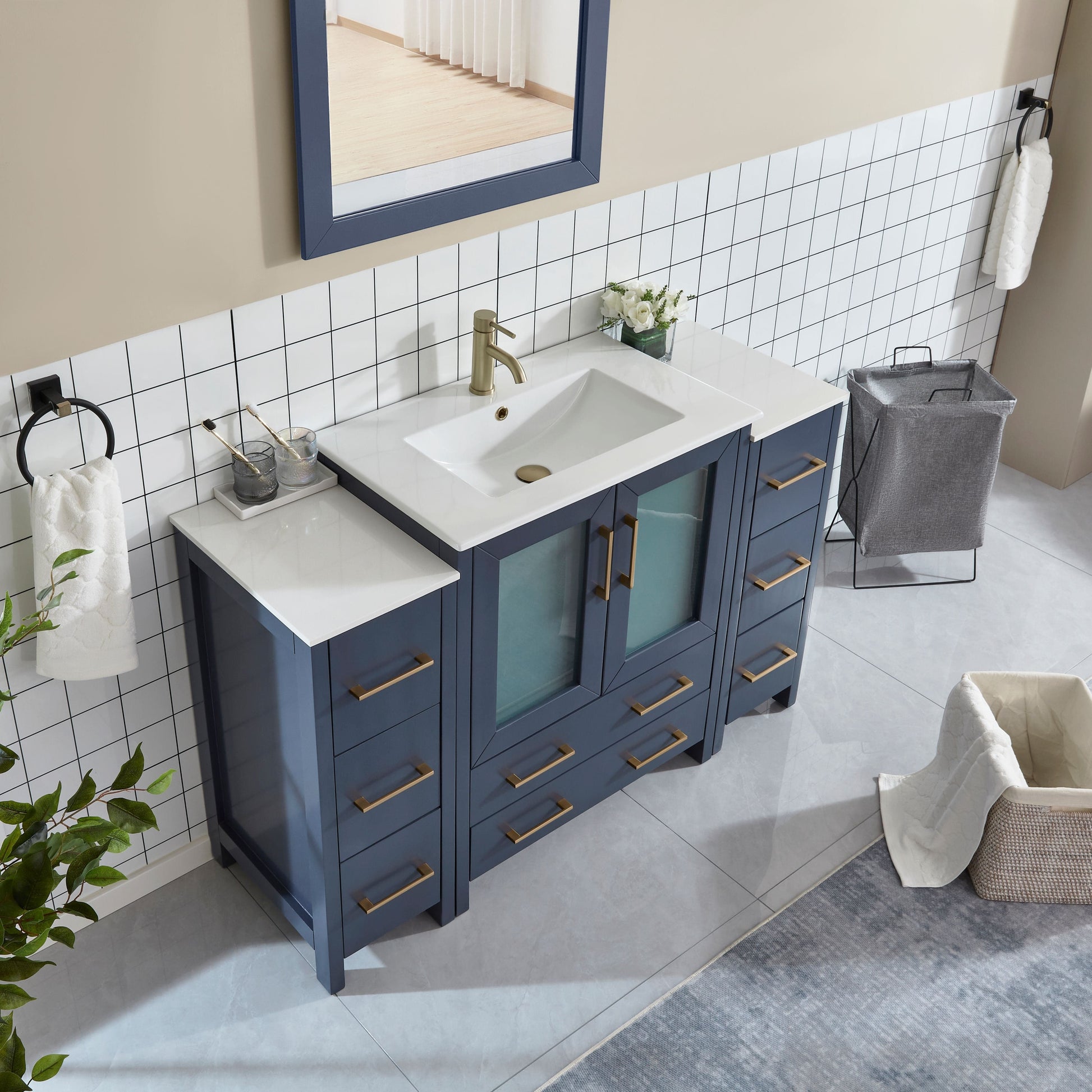 Vanity Art VA3030-54B 54 Inch Single Sink Bathroom Vanity in Blue with Ceramic Countertop - Vanity Art VA3030-54B