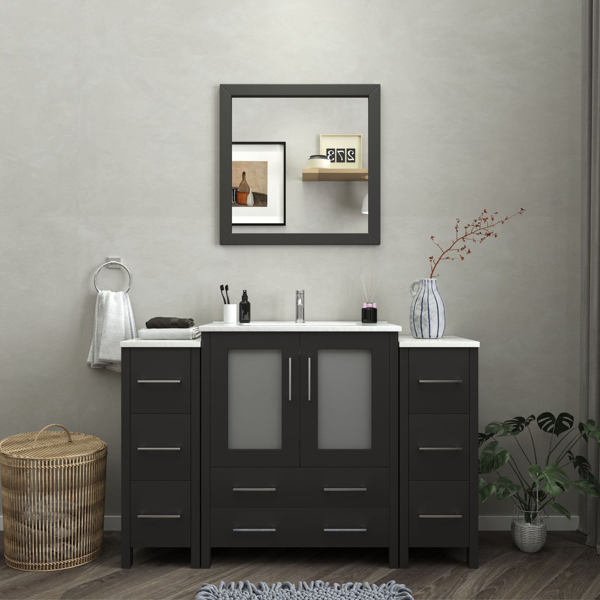 Vanity Art VA3030-54E 54 Inch Single Sink Bathroom Vanity in Espresso with Ceramic Countertop - Vanity Art VA3030-54E