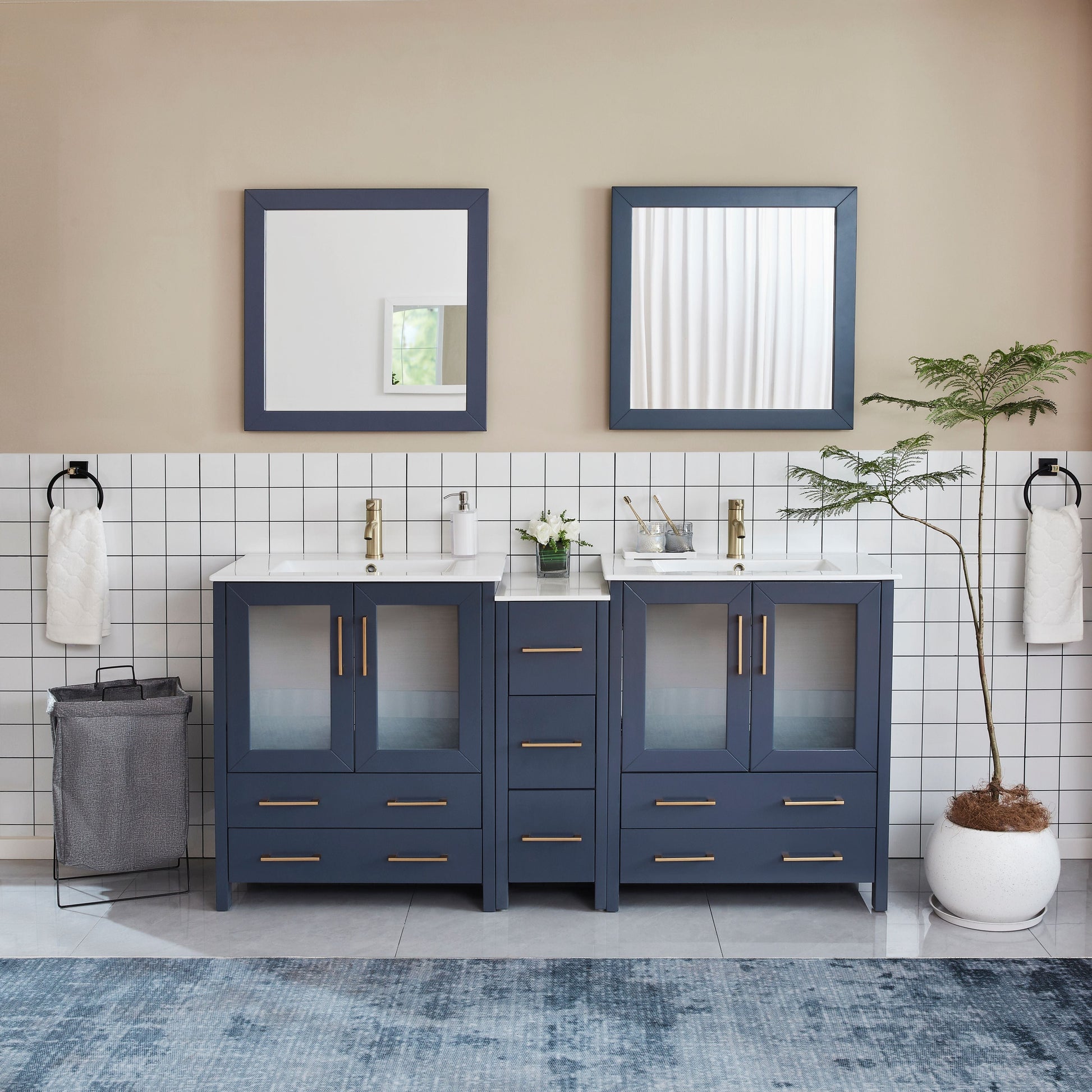 Vanity Art VA3030-72B 72 Inch Double Sink Bathroom Vanity in Blue with Ceramic Countertop - Vanity Art VA3030-72B