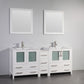 Vanity Art VA3030-72W 72 Inch Double Sink Bathroom Vanity in White with Ceramic Countertop - Vanity Art VA3030-72W