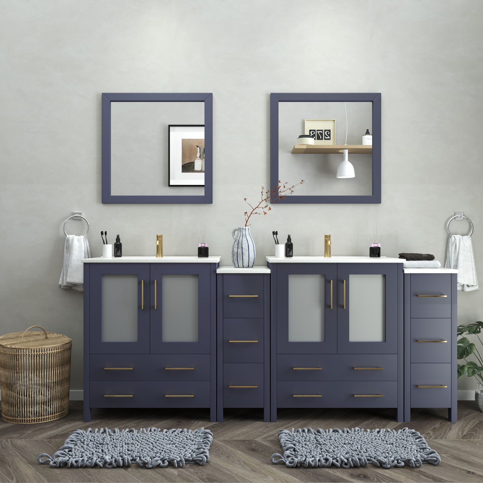 Vanity Art VA3030-84B 84 Inch Double Sink Bathroom Vanity in Blue with Ceramic Countertop - Vanity Art VA3030-84B