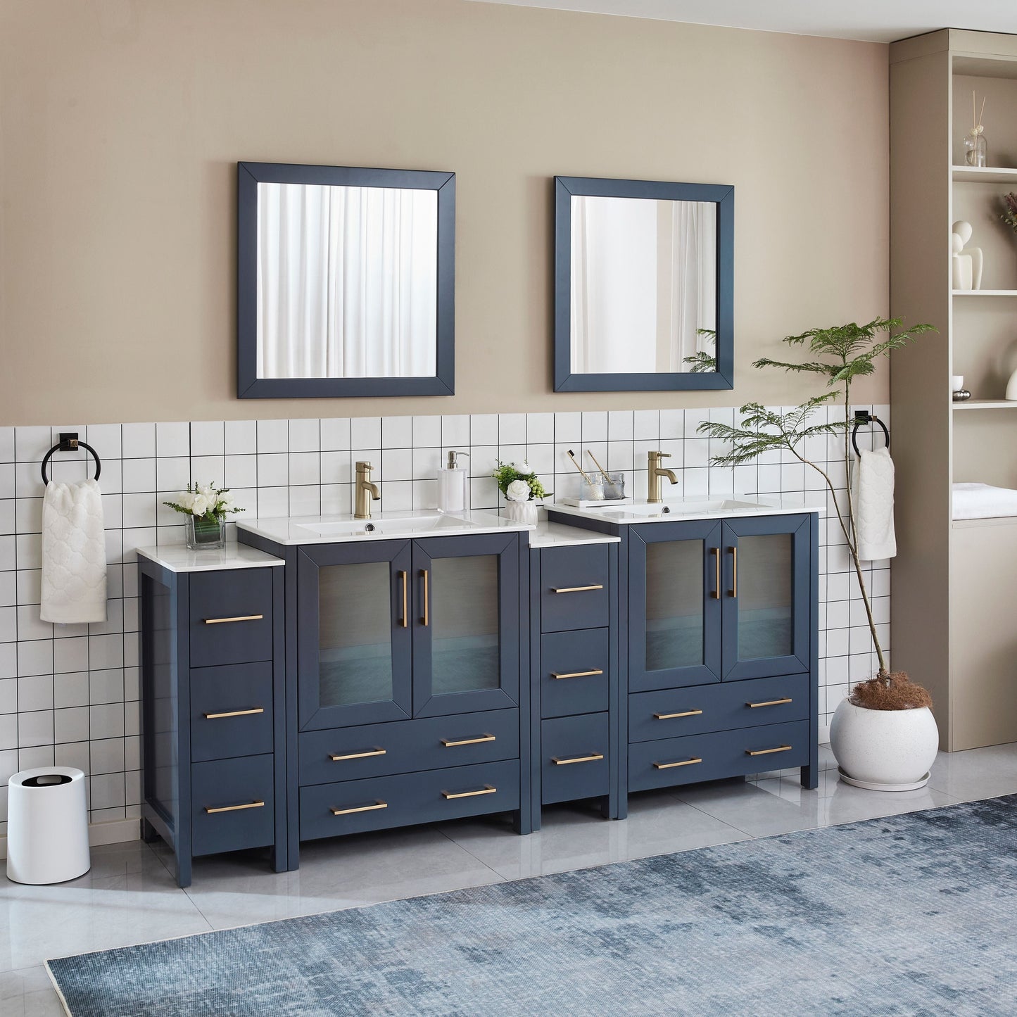 Vanity Art VA3030-84B 84 Inch Double Sink Bathroom Vanity in Blue with Ceramic Countertop - Vanity Art VA3030-84B