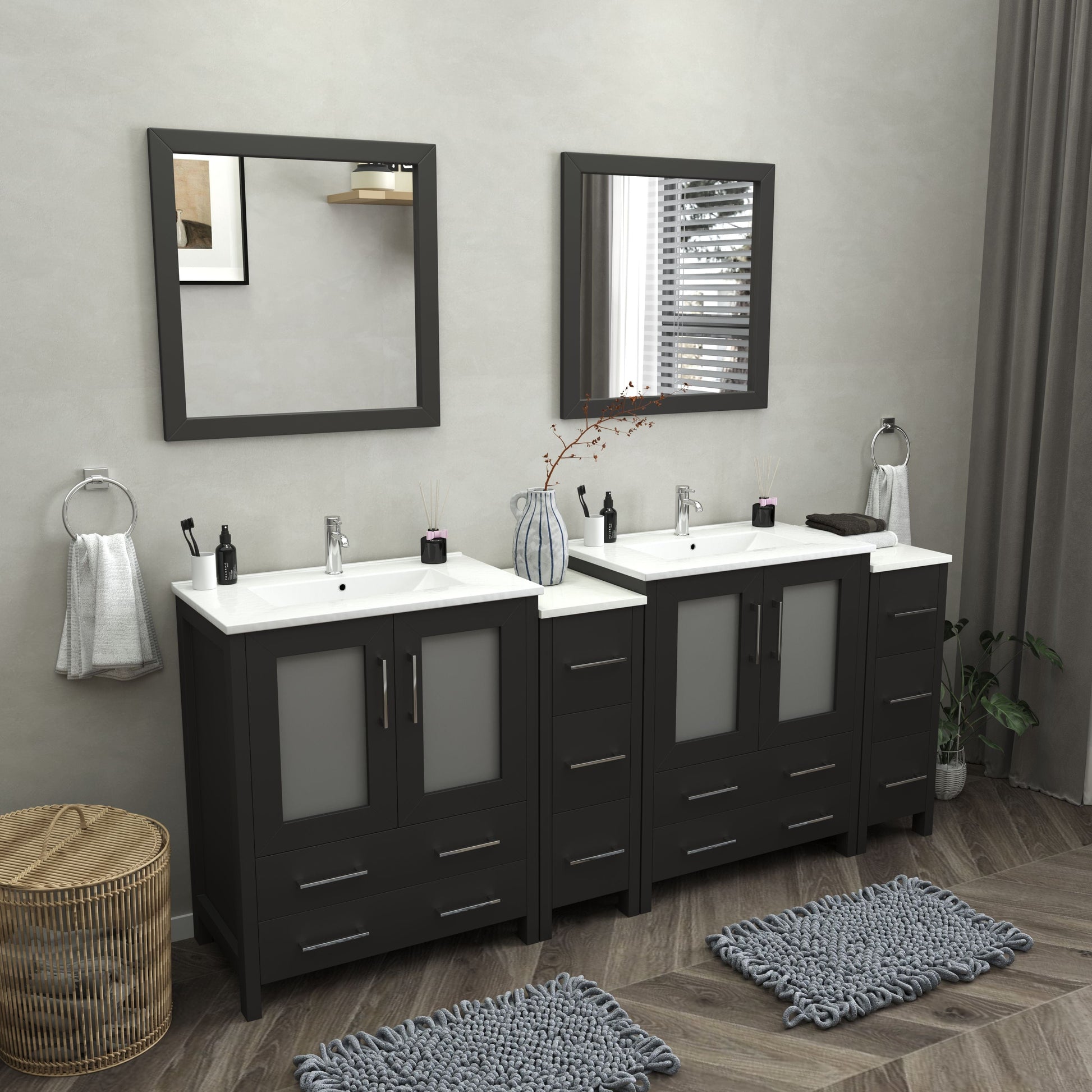 Vanity Art VA3030-84E 84 Inch Double Sink Bathroom Vanity in Espresso with Ceramic Countertop - Vanity Art VA3030-84E