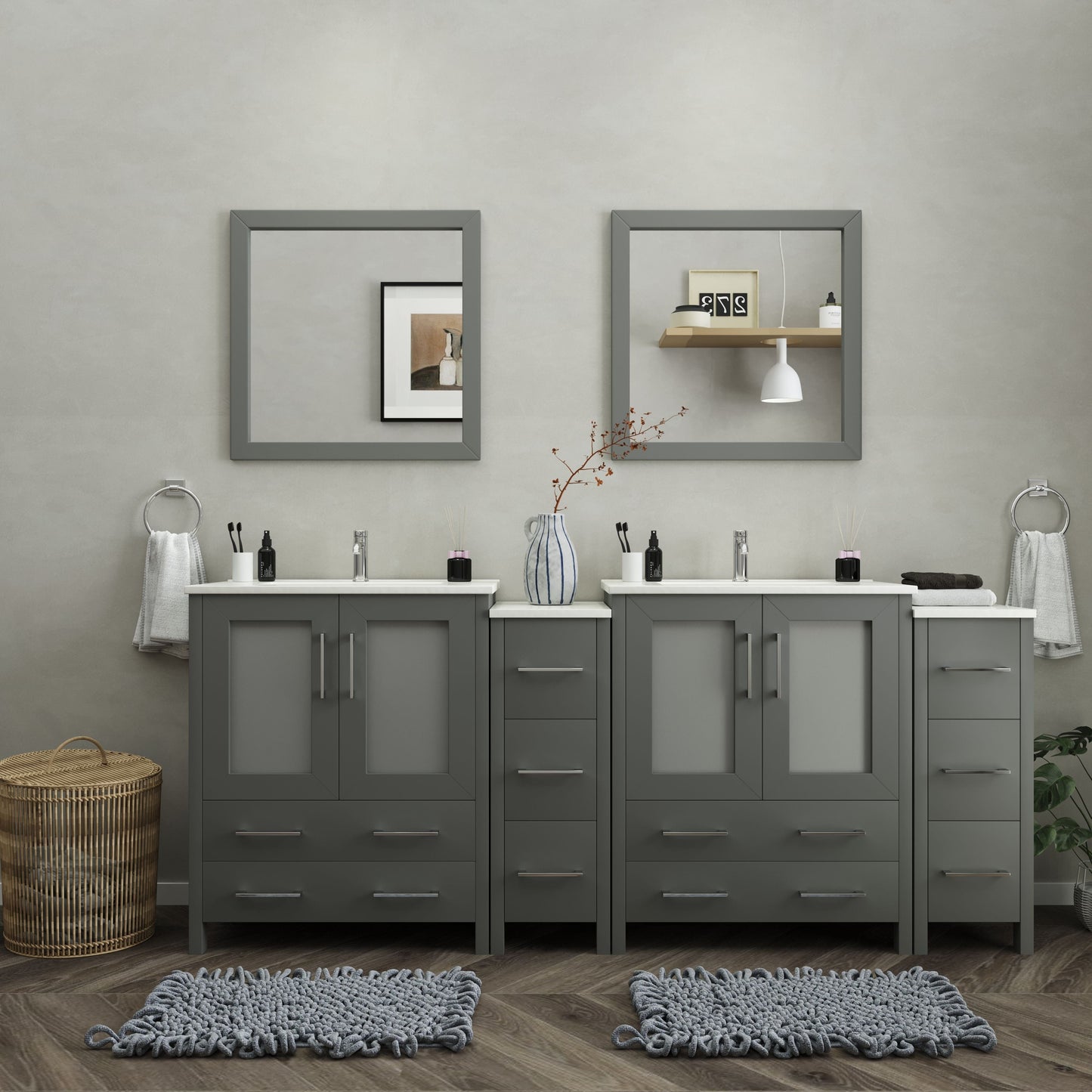 Vanity Art VA3030-84G 84 Inch Double Sink Bathroom Vanity in Gray with Ceramic Countertop - Vanity Art VA3030-84G