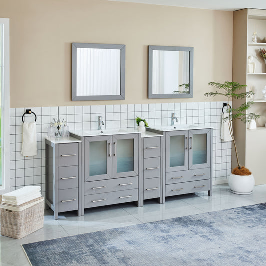 Vanity Art VA3030-84G 84 Inch Double Sink Bathroom Vanity in Gray with Ceramic Countertop - Vanity Art VA3030-84G